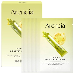 ARENCIA Vitamin C Booster Sheet Mask, Hydrating Face Mask with Glutathione & Niacinamide, Supports Even-Looking Skin Tone & Smooth Texture, 5 Sheets