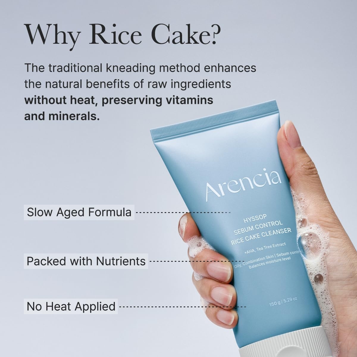 image:imageARENCIA Hyssop Sebum Control Rice Cake Cleanser AHA Tea Tree Face Wash for Oily Combination Skin 150ml 507 fl ozHyssop
