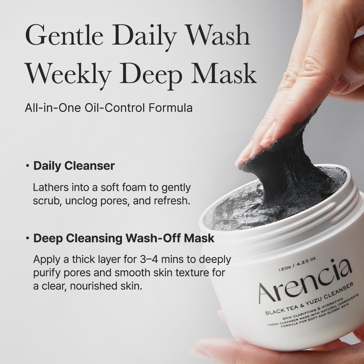 image:imageArencia Black Tea Rice Mochi Face Cleanser DeepCleansing Pore Care Sebum Control Oily Skin 120g 423 ozBlack