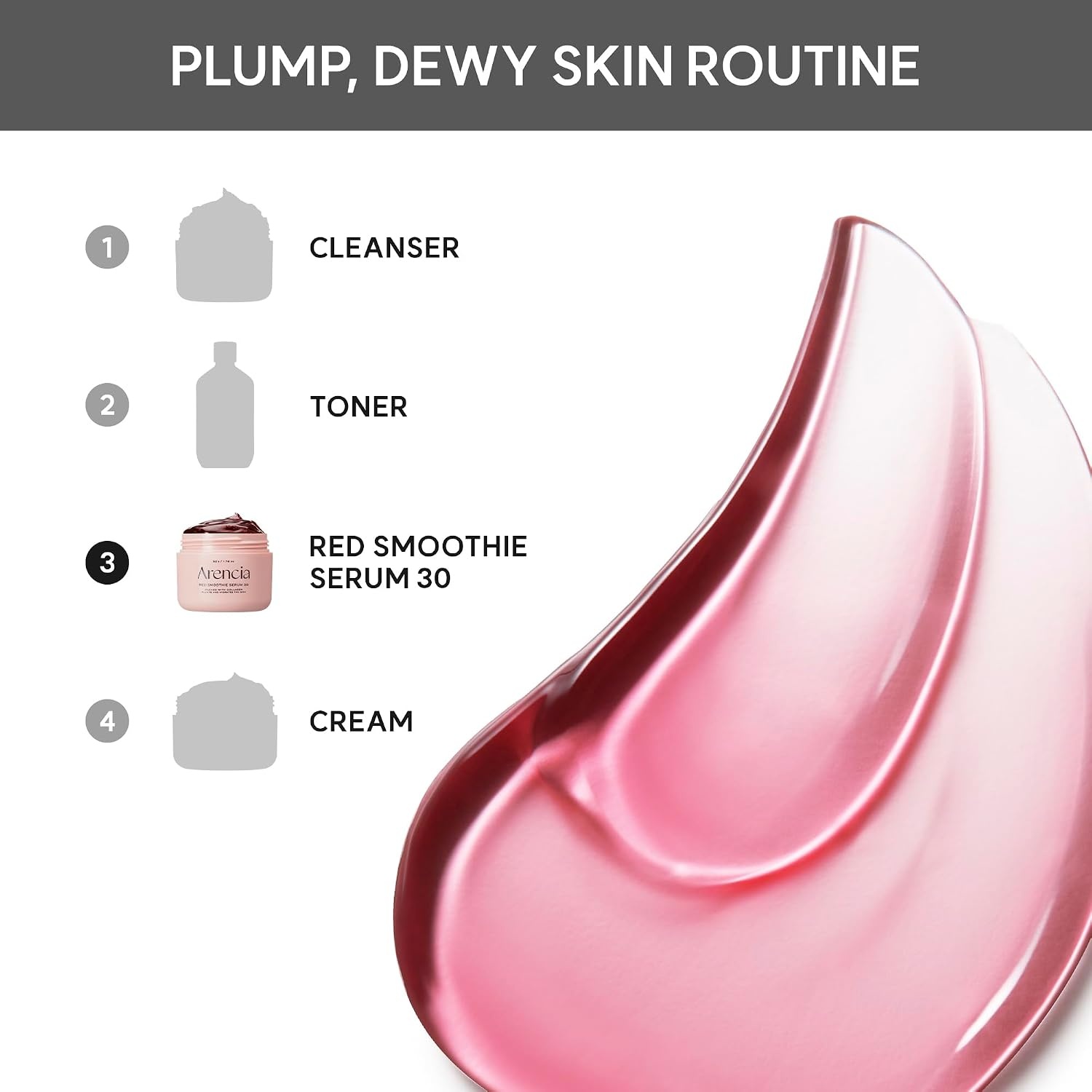 image:imageArencia Overnight Red Smoothie Face Serum Glowing amp Soothing with 30 red collagen Niacinamide Peptide Vitamin E176 Fl Oz Pack of 1